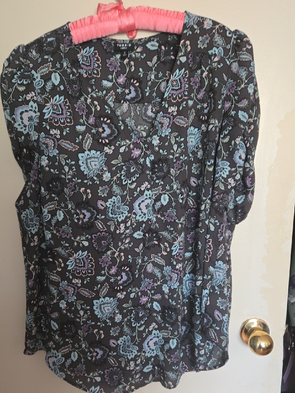 torrid Black Floral Blouse with Blue & Purple Accents
